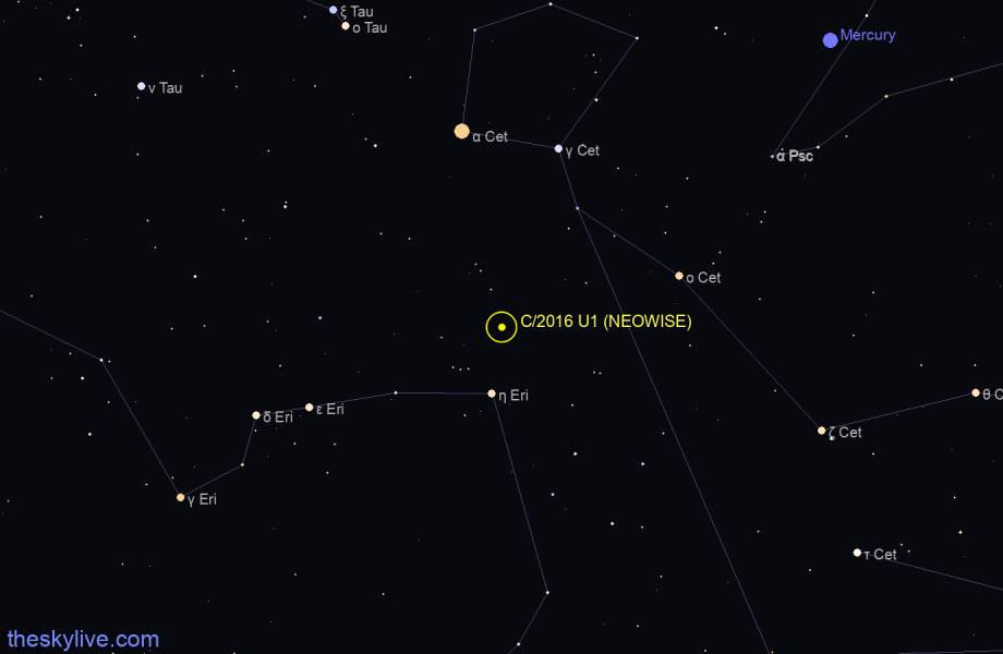 Finder chart of C/2016 U1 (NEOWISE) in Eridanus on April,25 2024