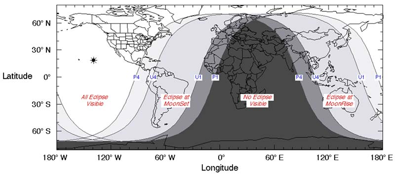 Visibility map of the Partial Eclipse of the Moon of November 19, 2021
