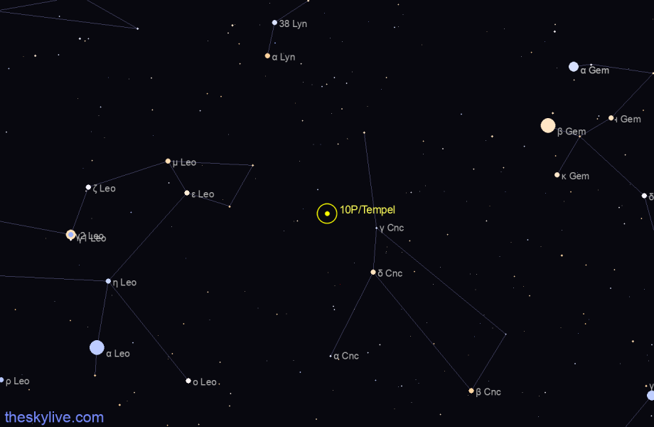 Finder chart of 10P/Tempel 2 in Orion on June,29 2022