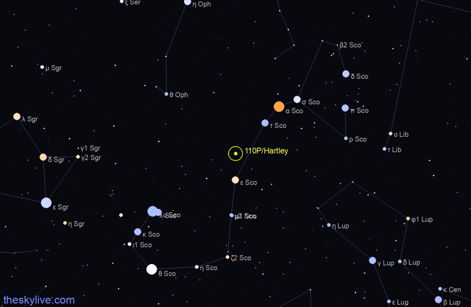 Finder chart of 110P/Hartley in Scorpius on April,27 2024