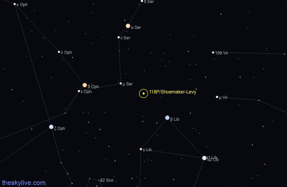 Finder chart of 118P/Shoemaker-Levy 4 in Orion on August,16 2022