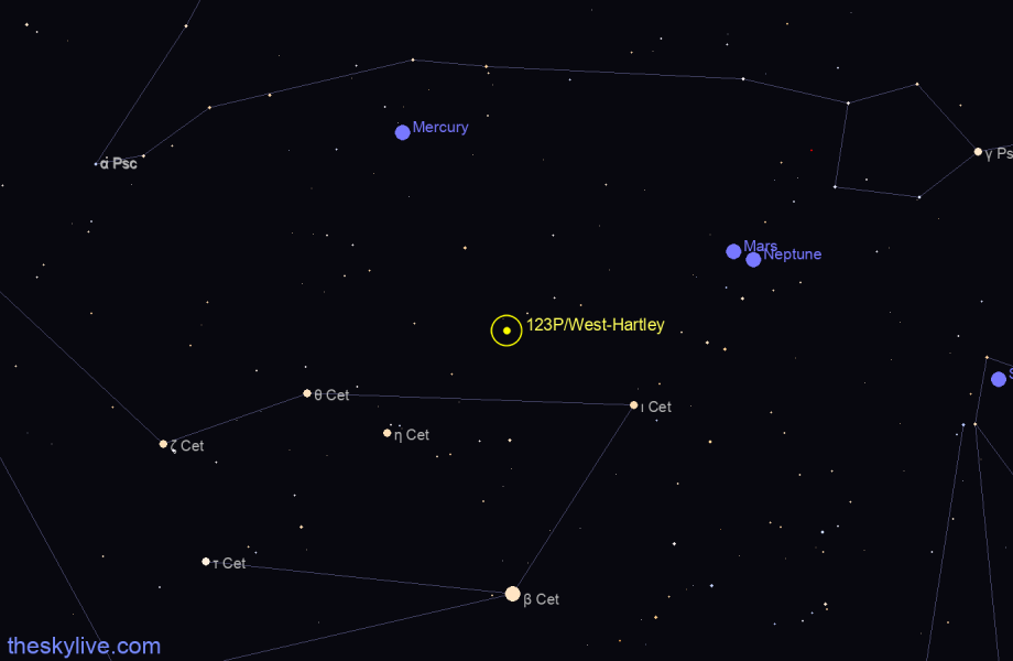 Finder chart of 123P/West-Hartley in Aquarius on December,01 2023