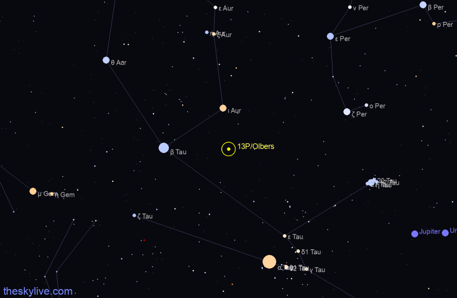 Finder chart of 13P/Olbers in Eridanus on November,29 2023