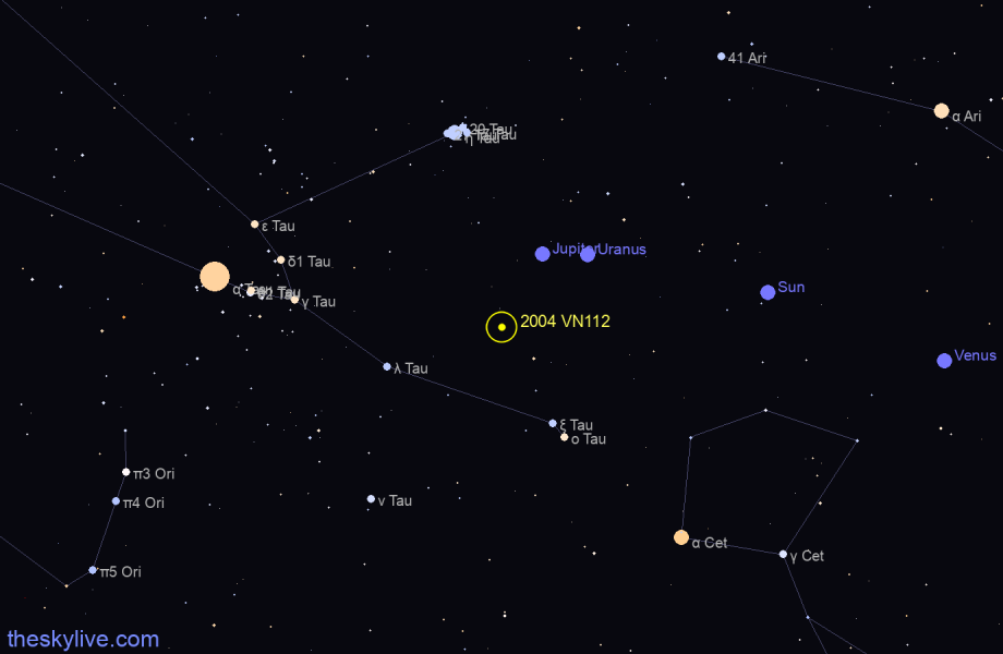 Finder chart of 2004 VN112 in Taurus on May,19 2022