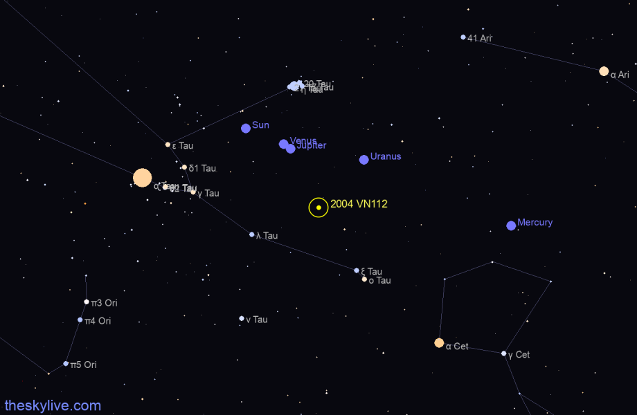 Finder chart of 2004 VN112 in Taurus on May,01 2024