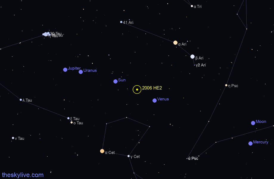 Finder chart of 2006 HE2 in Taurus on May,16 2022