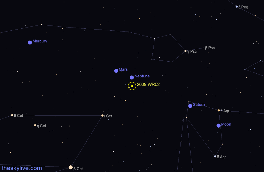 Finder chart of 2009 WR52 in Aries on May,16 2022