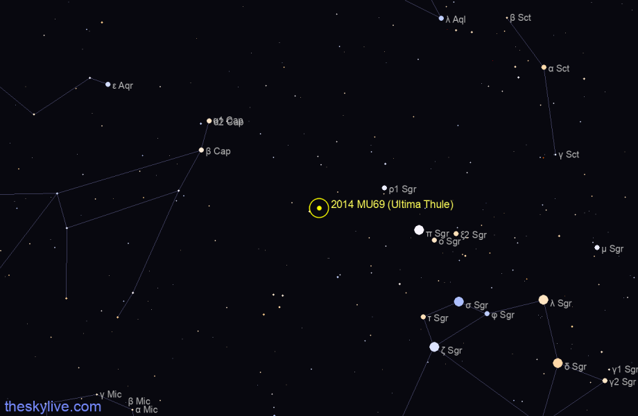 Finder chart of 2014 MU69 (Ultima Thule) in Sagittarius on April,27 2024