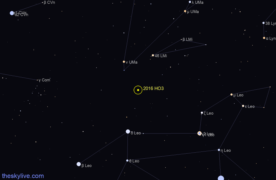 Finder chart of 2016 HO3 in Canes Venatici on March,27 2023