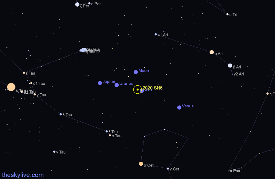 Finder chart of 2020 SN6 in Aquarius on February,24 2024