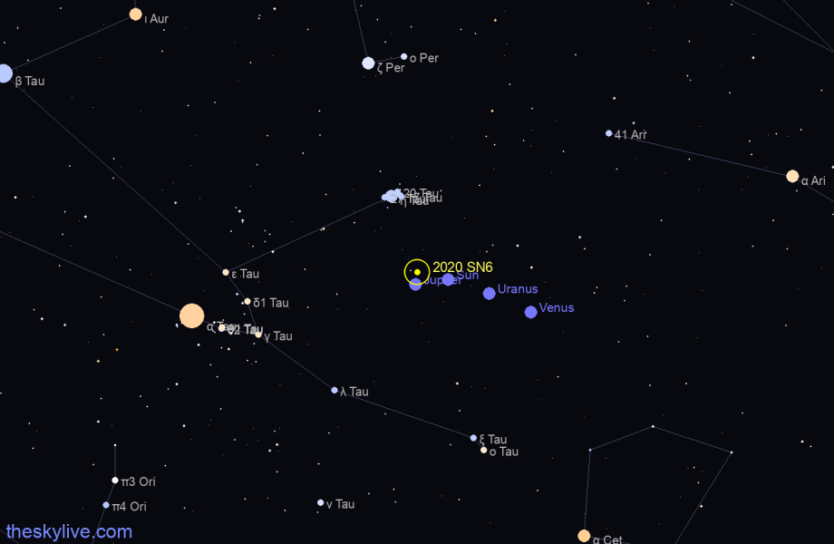 Finder chart of 2020 SN6 in Aries on April,27 2024