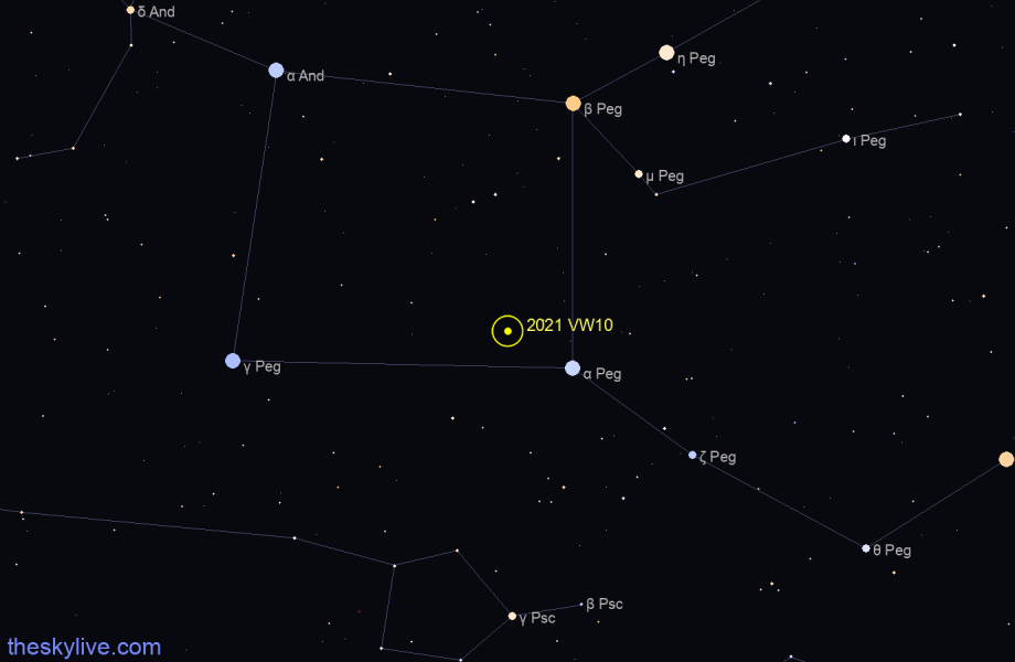 Finder chart of 2021 VW10 in Pisces on February,09 2023