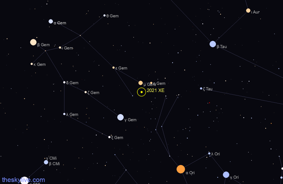 Finder chart of 2021 XE in Scorpius on July,01 2022