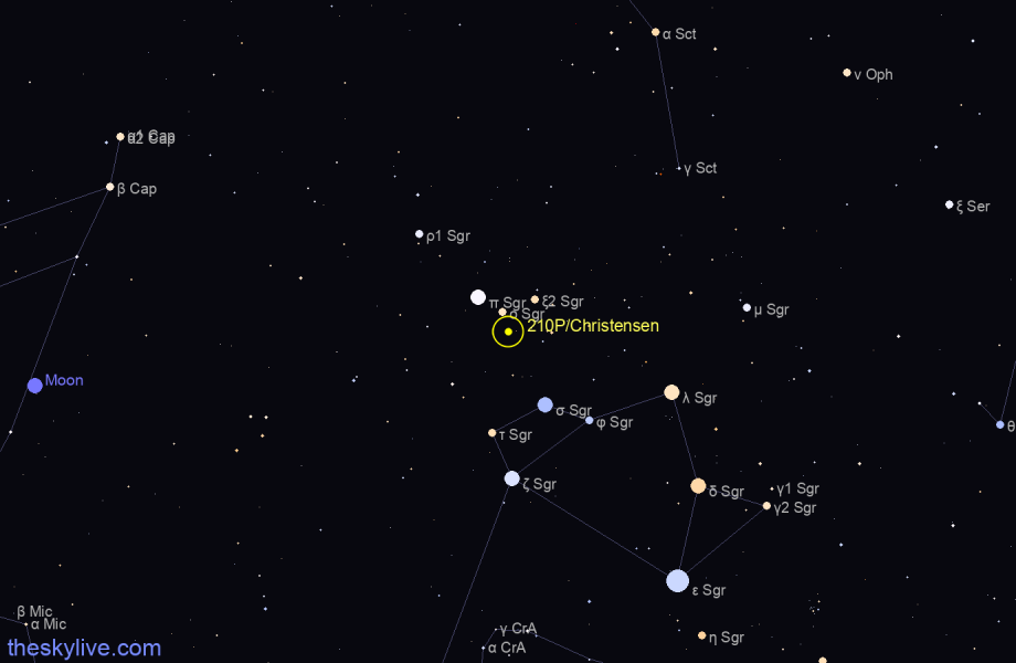 Finder chart of 210P/Christensen in Ophiucus on January,25 2022