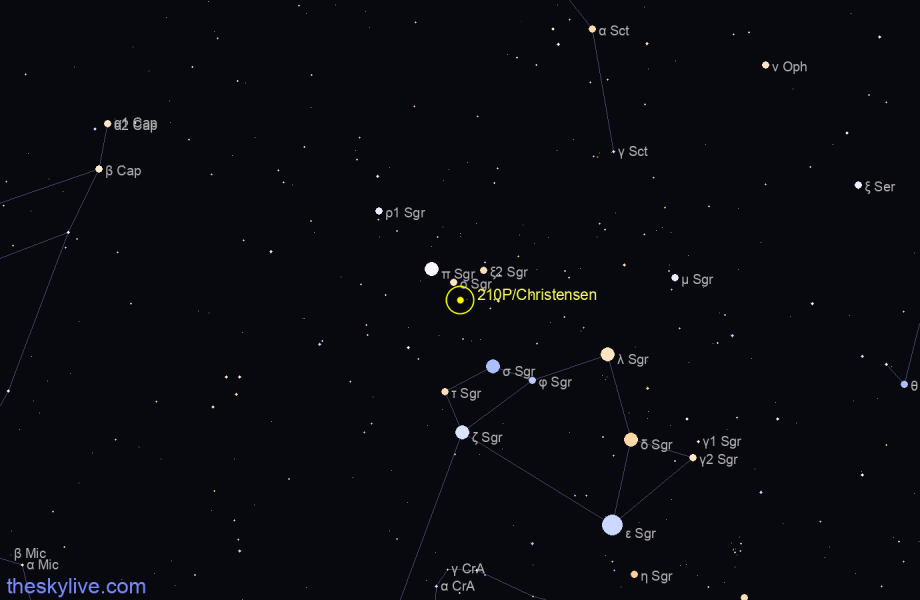 Finder chart of 210P/Christensen in Sagittarius on December,05 2023