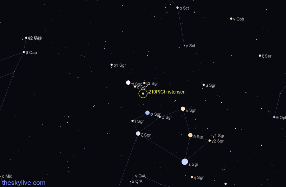 Finder chart of 210P/Christensen in Sagittarius on April,27 2024