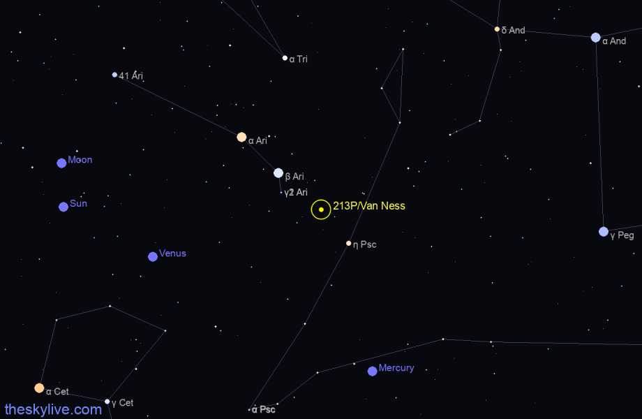 Finder chart of 213P/Van Ness in Scorpius on March,23 2023