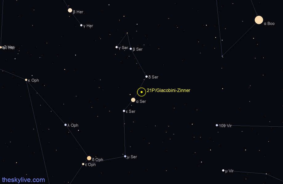 Finder chart of 21P/Giacobini-Zinner in Virgo on May,17 2022
