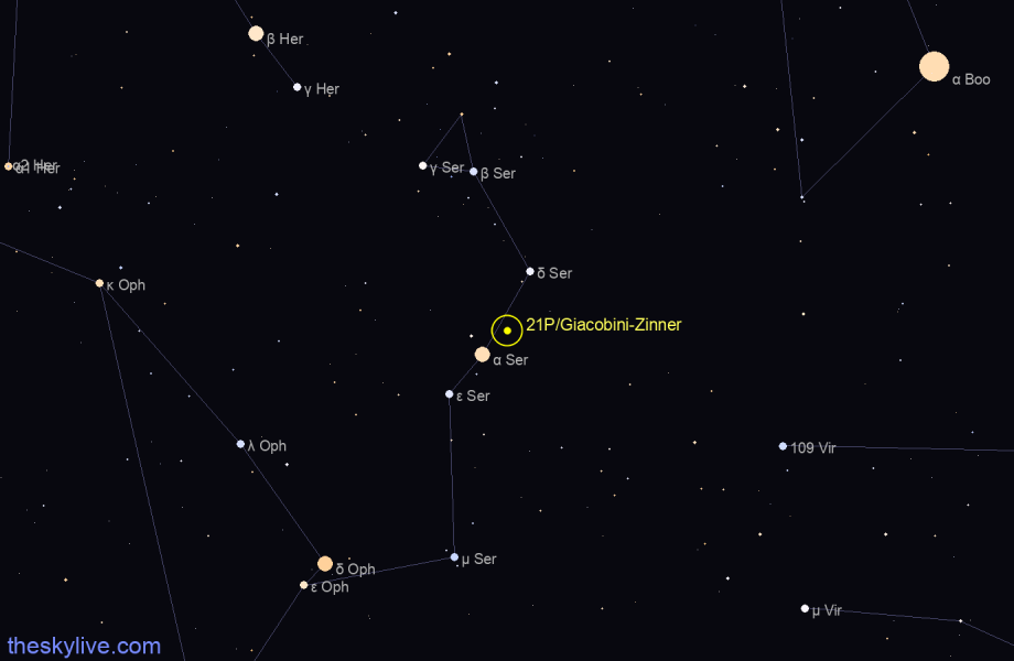 Finder chart of 21P/Giacobini-Zinner in Virgo on January,29 2023