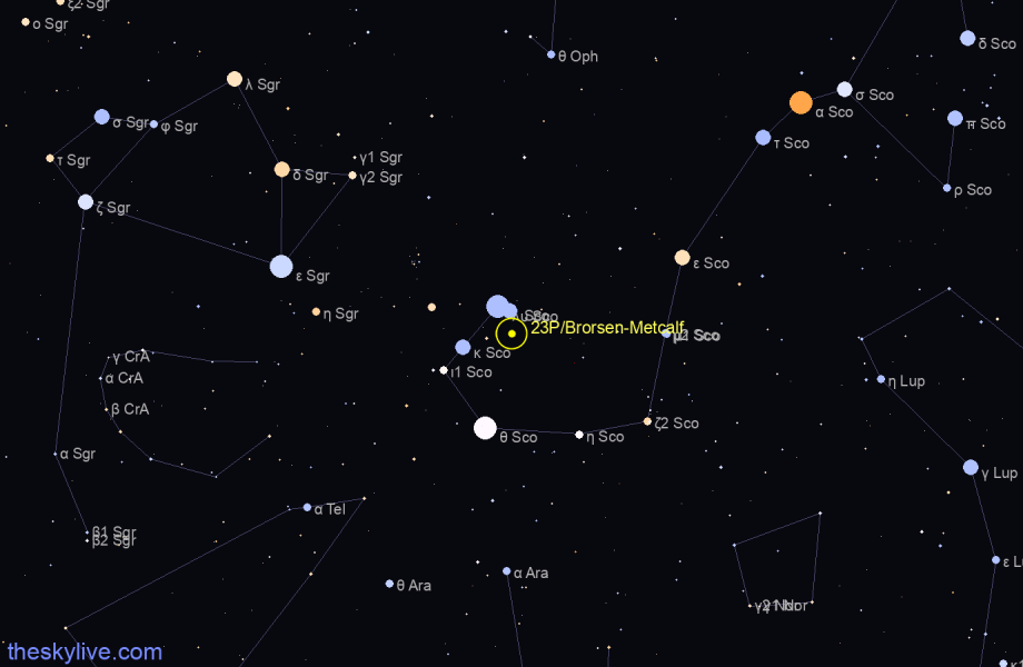 Finder chart of 23P/Brorsen-Metcalf in Scorpius on June,06 2023