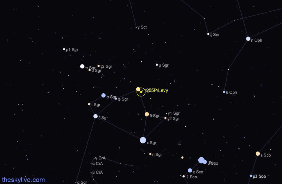 Finder chart of 255P/Levy in Pisces on May,16 2022