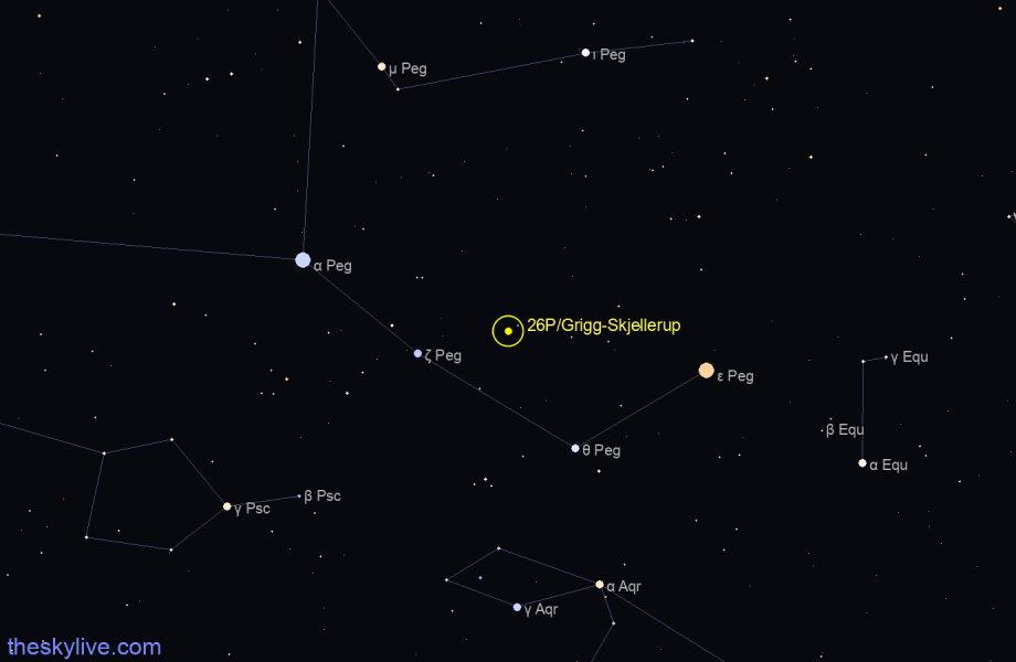 Finder chart of 26P/Grigg-Skjellerup in Taurus on March,25 2023