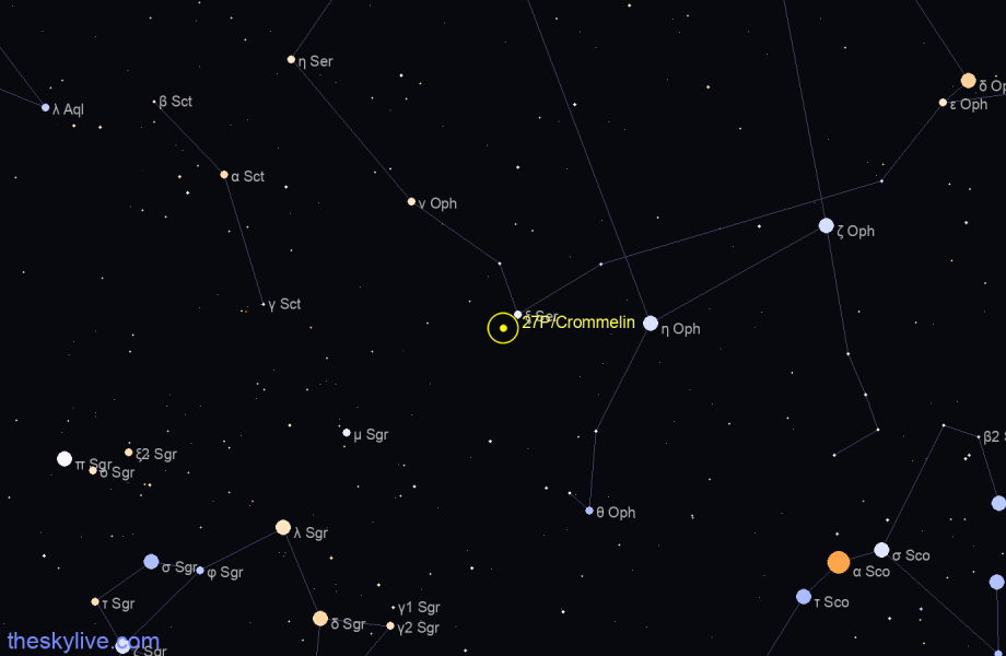 Finder chart of 27P/Crommelin in Ophiucus on May,22 2022