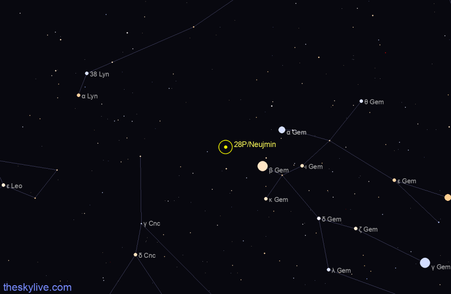 Finder chart of 28P/Neujmin 1 in Gemini on September,24 2022