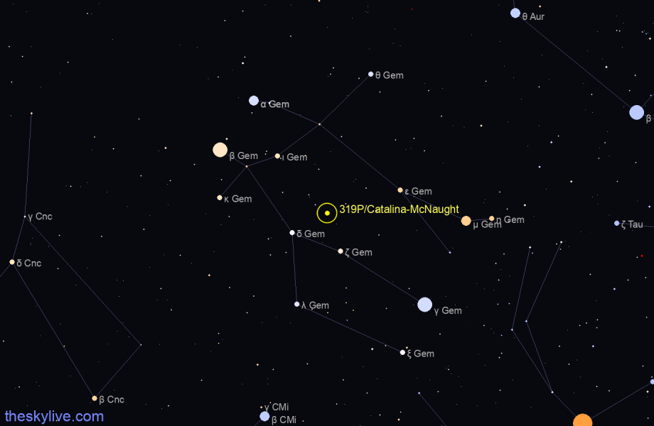 Finder chart of 319P/Catalina-McNaught in Orion on September,30 2022