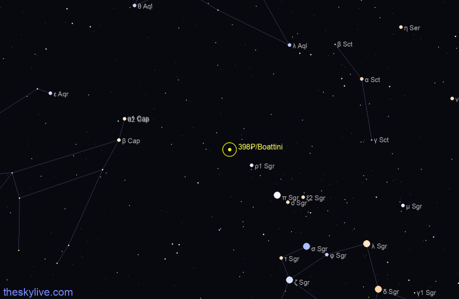 Finder chart of 398P/Boattini in Sagittarius on December,03 2023