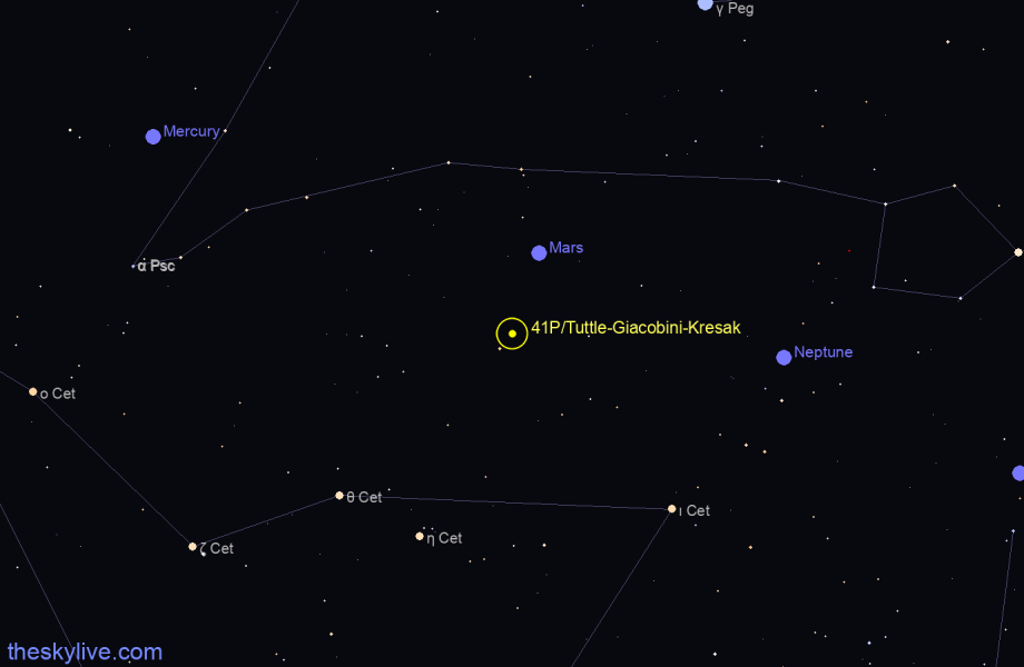 Finder chart of 41P/Tuttle-Giacobini-Kresak in Cetus on April,27 2024