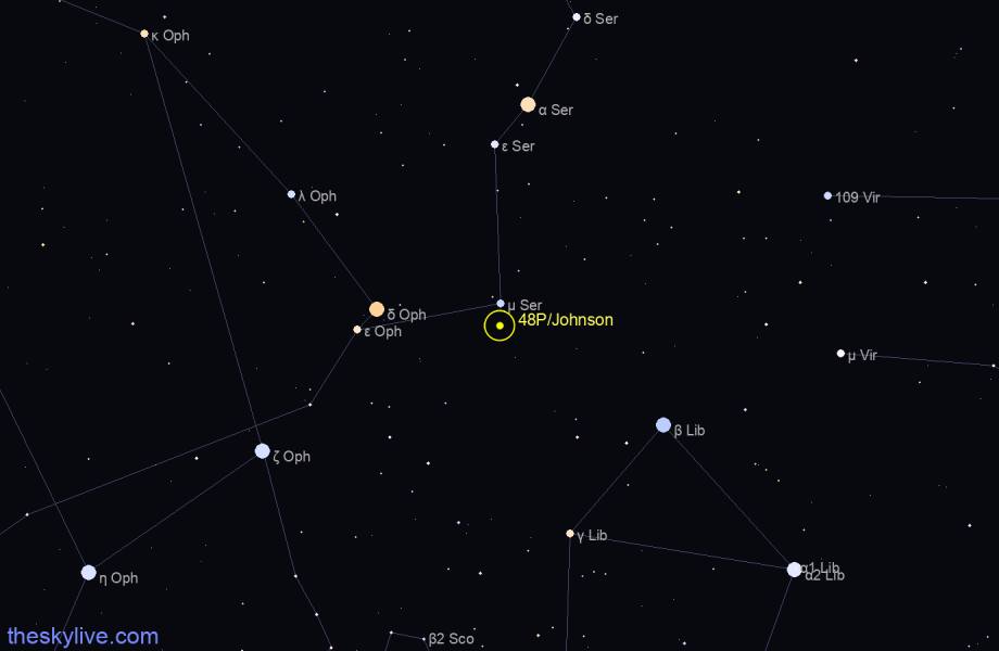 Finder chart of 48P/Johnson in Ophiucus on April,27 2024