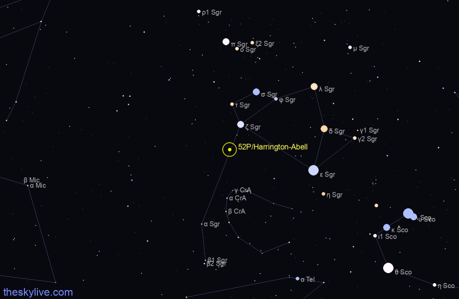 Finder chart of 52P/Harrington-Abell in Scorpius on January,29 2023