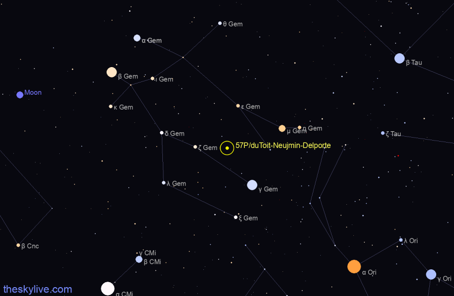 Finder chart of 57P/duToit-Neujmin-Delporte in Gemini on April,24 2024