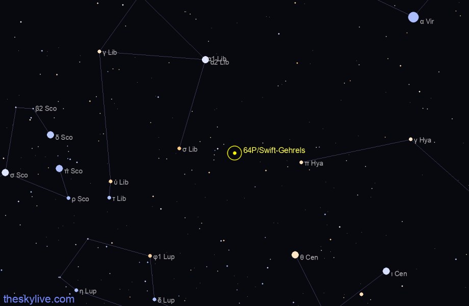 Finder chart of 64P/Swift-Gehrels in Hydra on February,05 2023