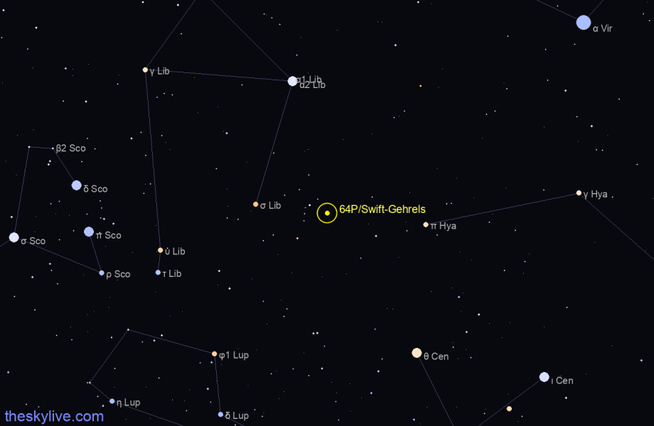 Finder chart of 64P/Swift-Gehrels in Hydra on March,01 2024