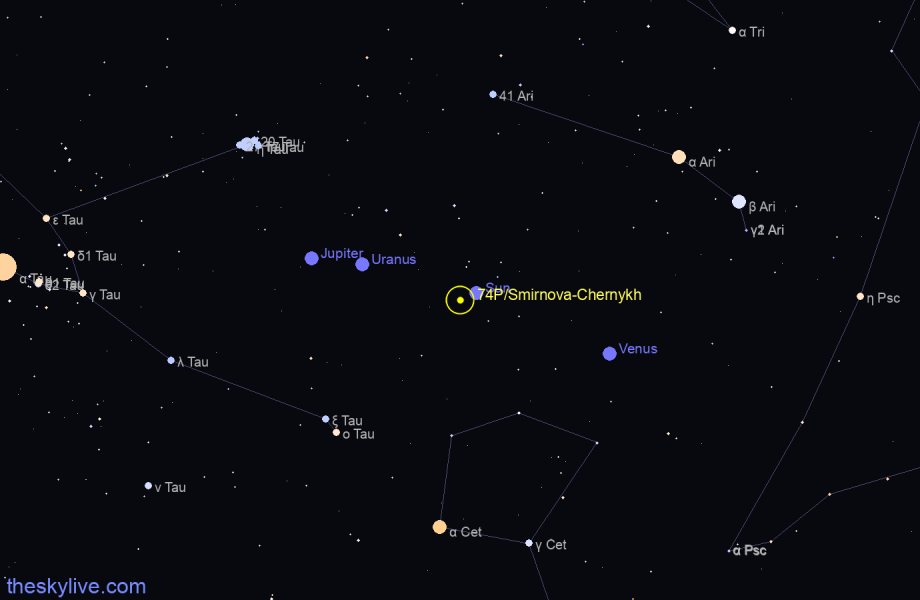 Finder chart of 74P/Smirnova-Chernykh in Cetus on April,01 2023