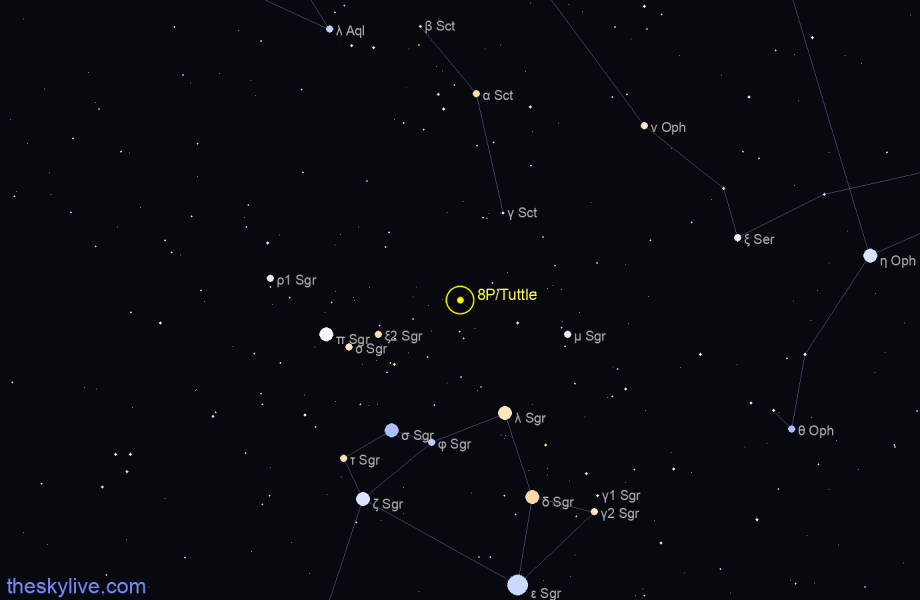 Finder chart of 8P/Tuttle in Sagittarius on June,04 2023