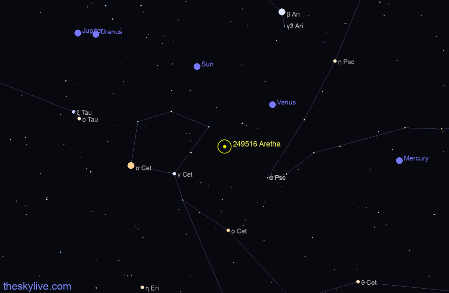Finder chart of 249516 Aretha in Aquarius on May,30 2023