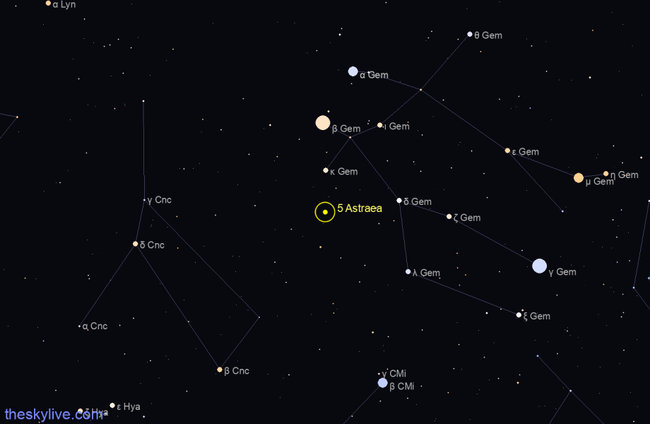 Finder chart of 5 Astraea in Aquarius on May,26 2022
