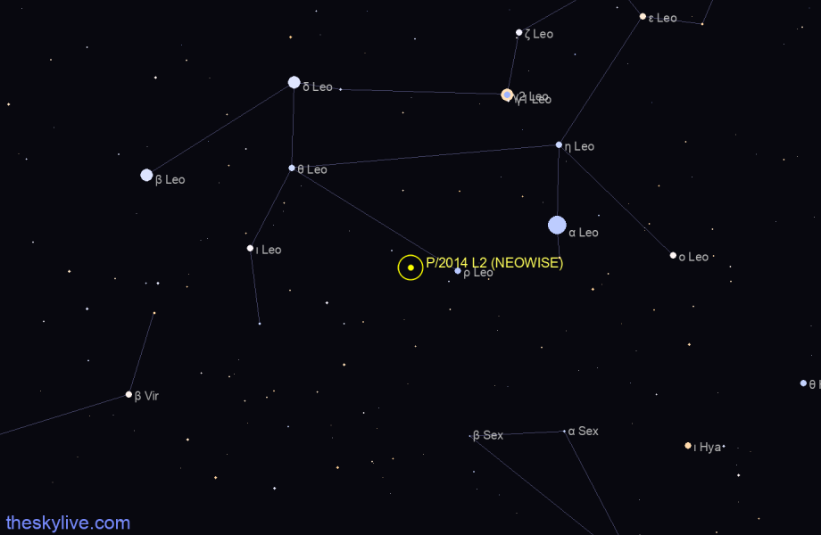 Finder chart of P/2014 L2 (NEOWISE) in Leo on May,16 2022