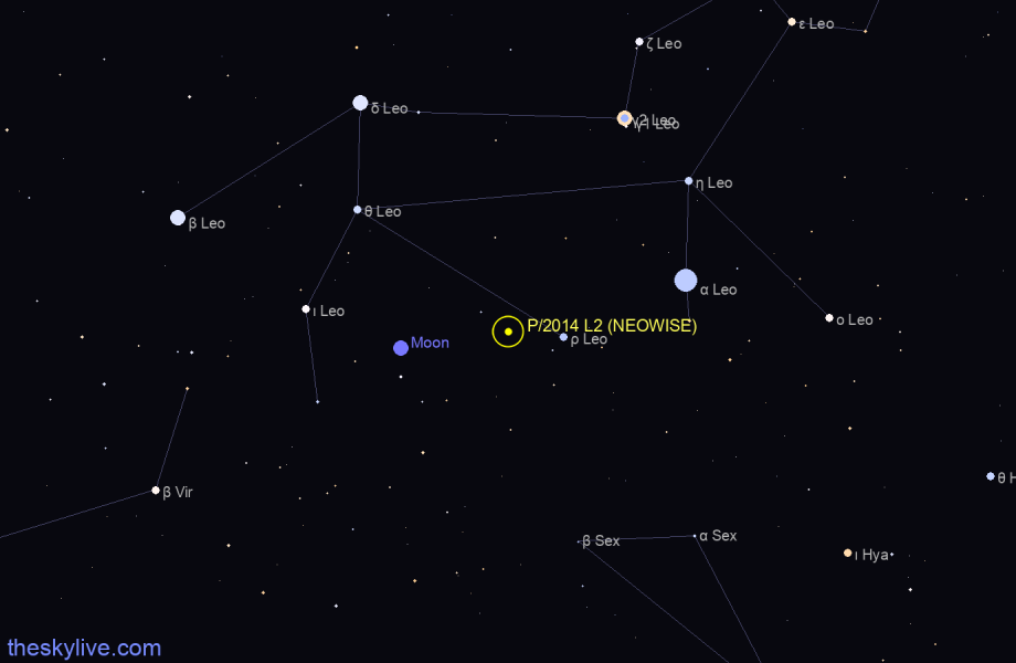 Finder chart of P/2014 L2 (NEOWISE) in Leo on April,27 2024