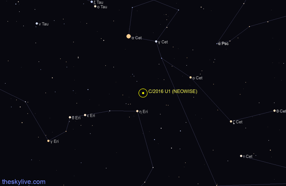 Finder chart of C/2016 U1 (NEOWISE) in Eridanus on November,30 2023