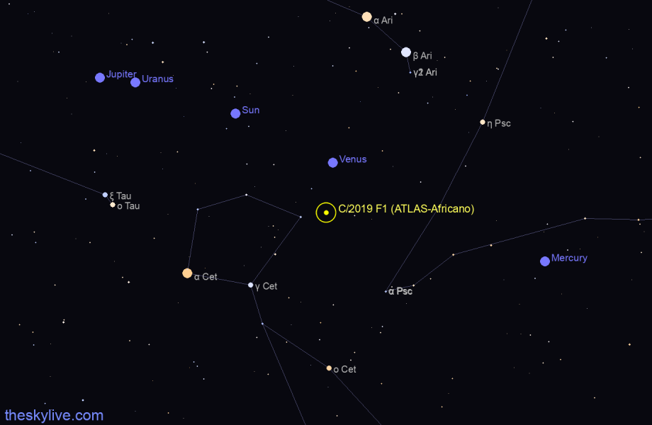 Finder chart of C/2019 F1 (ATLAS-Africano) in Phoenix on January,24 2022