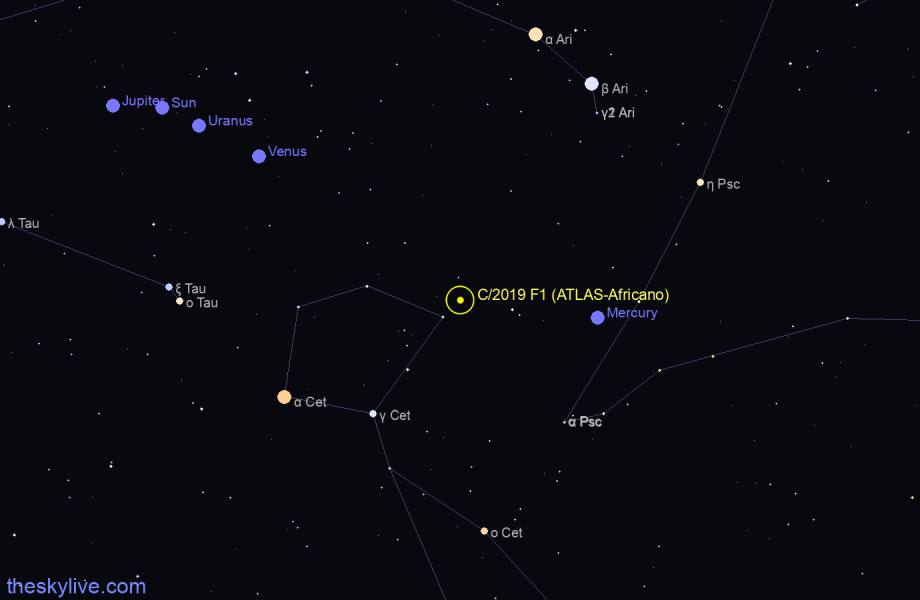 Finder chart of C/2019 F1 (ATLAS-Africano) in Cetus on April,26 2024