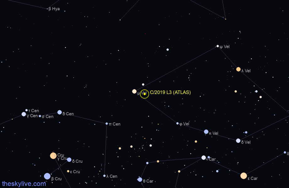Finder chart of C/2019 L3 (ATLAS) in Vela on April,27 2024
