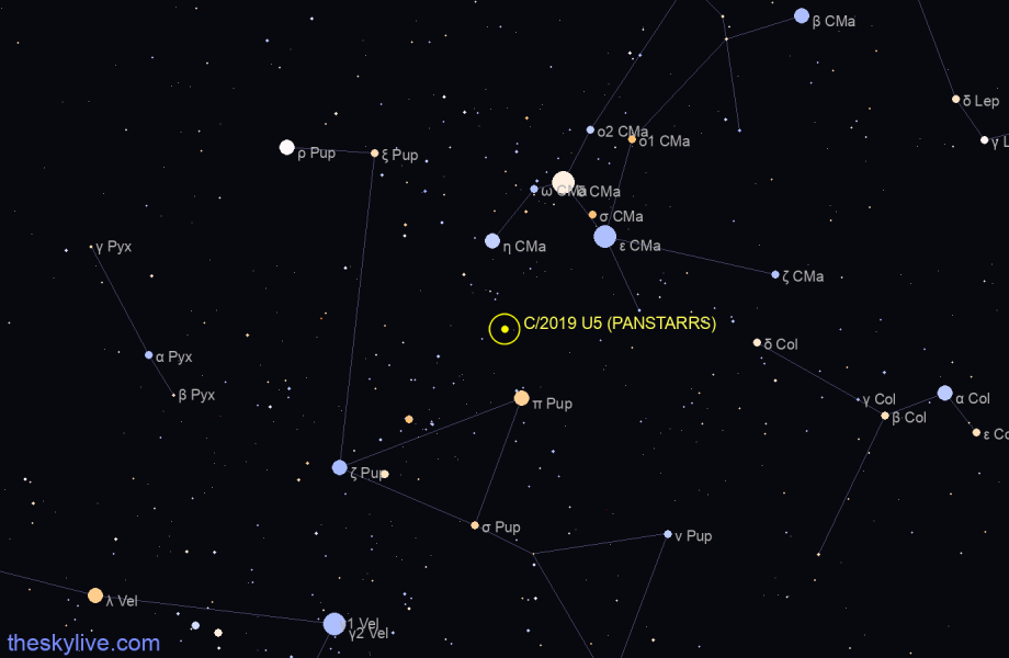 Finder chart of C/2019 U5 (PANSTARRS) in Puppis on April,25 2024