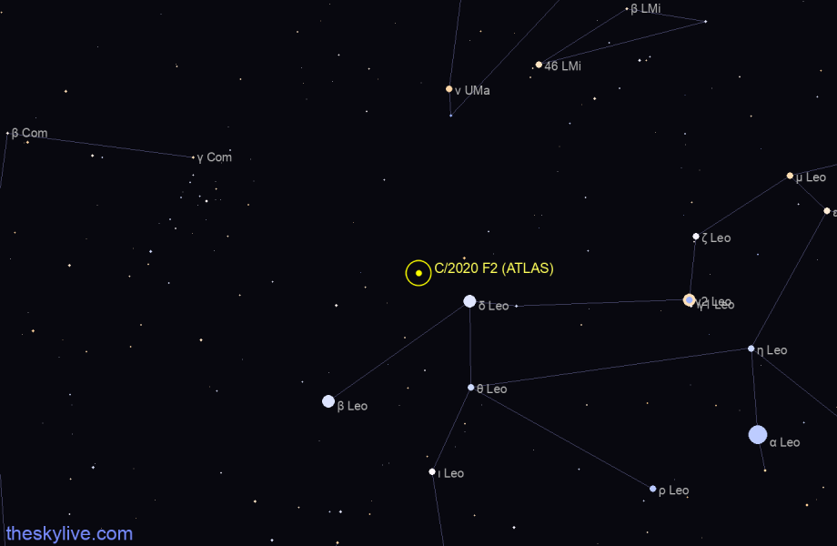 Finder chart of C/2020 F2 (ATLAS) in Virgo on May,16 2022