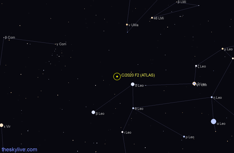 Finder chart of C/2020 F2 (ATLAS) in Virgo on April,01 2023
