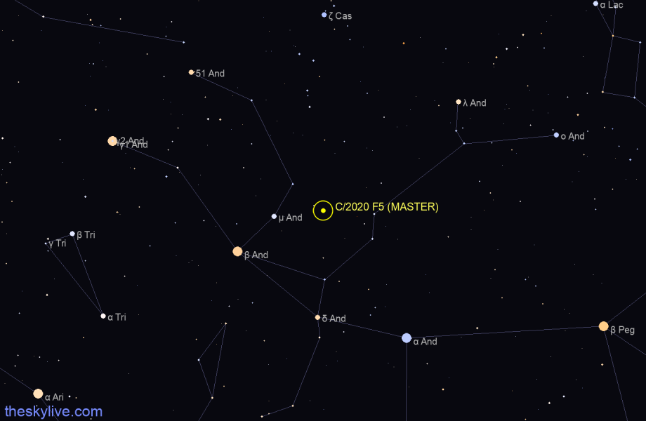 Finder chart of C/2020 F5 (MASTER) in Andromeda on December,03 2023